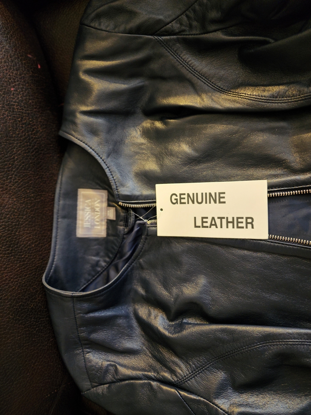 Classic Blue Leather Zip-Front Women's Jacket - Picture 4 of 4